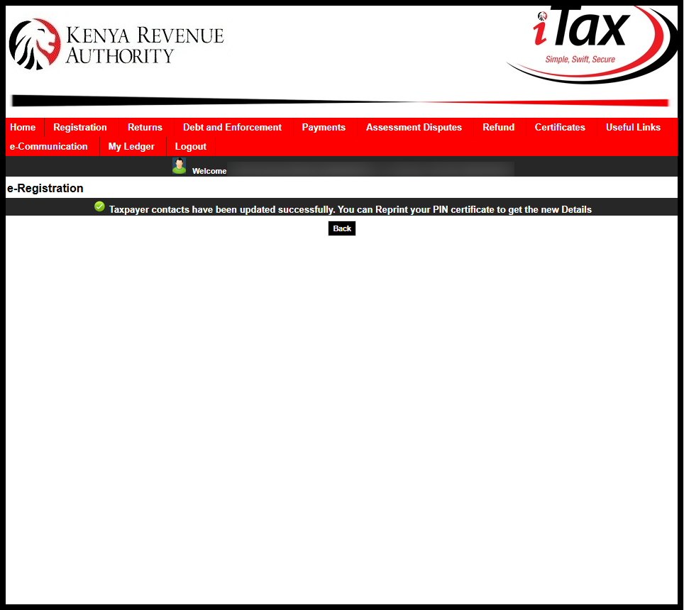 In the final step, after entering the Mobile OTP on iTax, you will receive a notification stating, "Taxpayer contacts have been updated successfully. You can reprint your PIN certificate to get the new details." This message confirms that your mobile number has been successfully changed and updated on iTax.