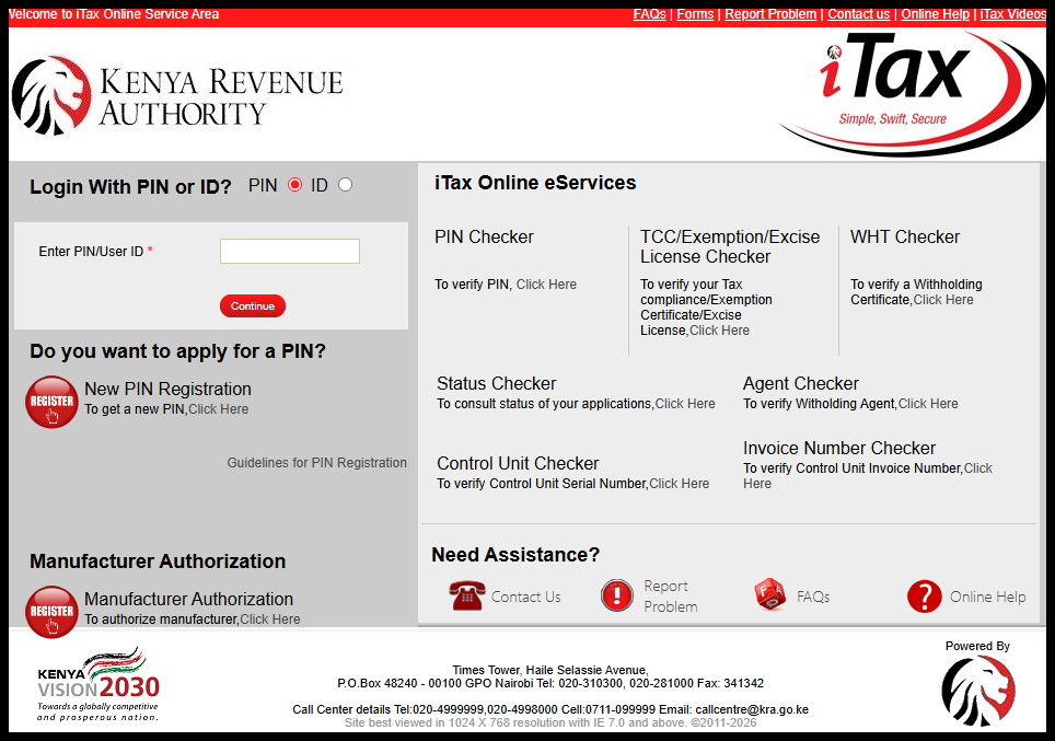 The first step in the process of applying for Tax Compliance Certificate (TCC) is to visit iTax (KRA Portal) using the link - https://itax.kra.go.ke/KRA-Portal/