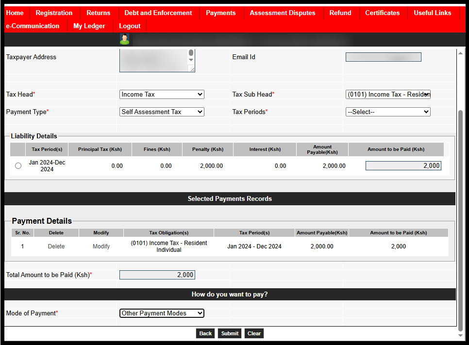 This is the most important step in the process of generating KRA Payment Slip on iTax. The KRA e-Payment Registration Form is a crucial part of the process, as it allows you to generate a KRA Payment Slip online. This form captures the payment details, including the tax obligation and your preferred payment method. The key fields that must be completed are Tax Head, Tax Sub Head, Payment Type, and Tax Period.