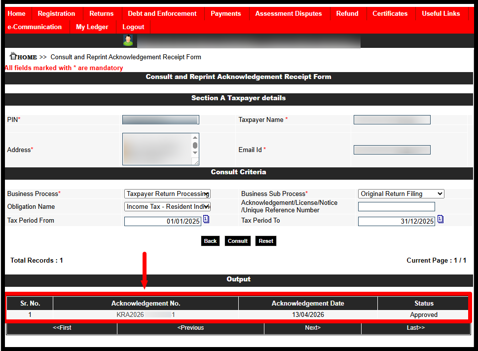 download kra returns receipt
