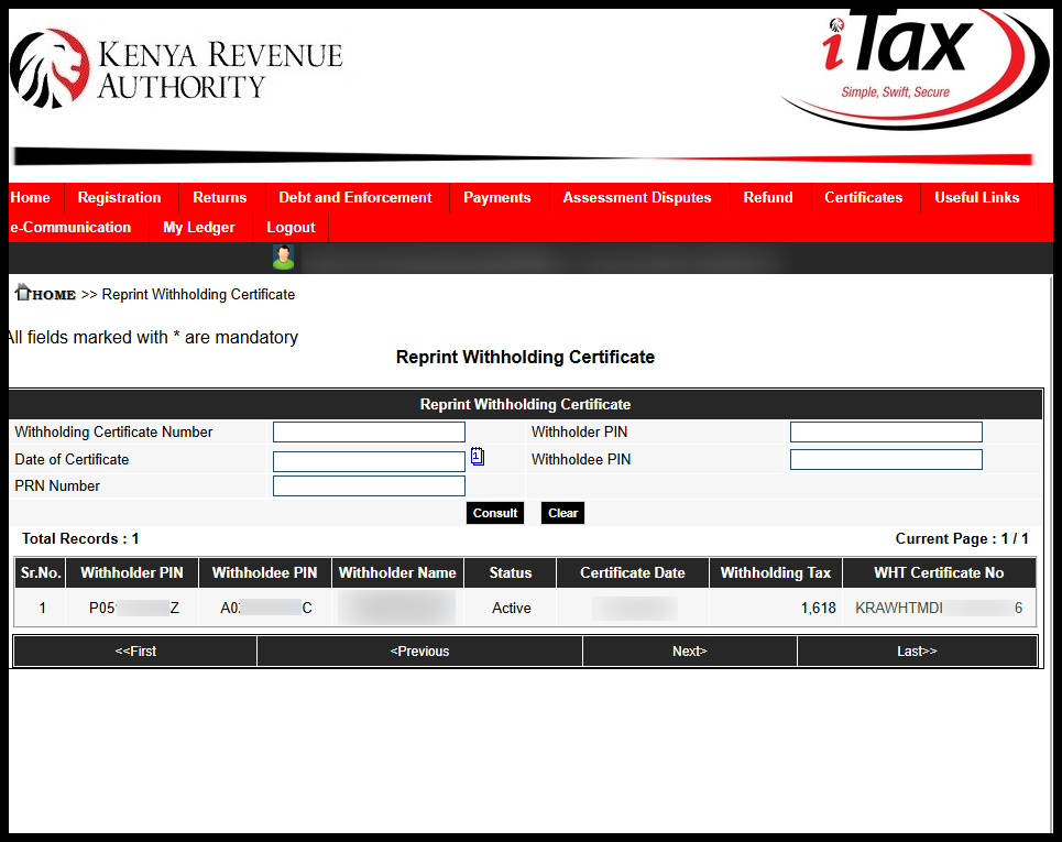 download kra withholding certificate