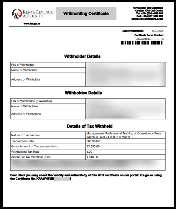 kra withholding certificate