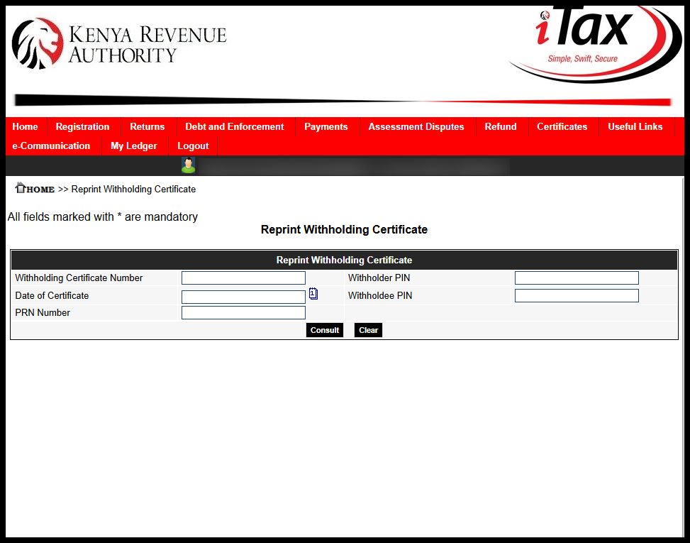 reprint kra withholding certificate