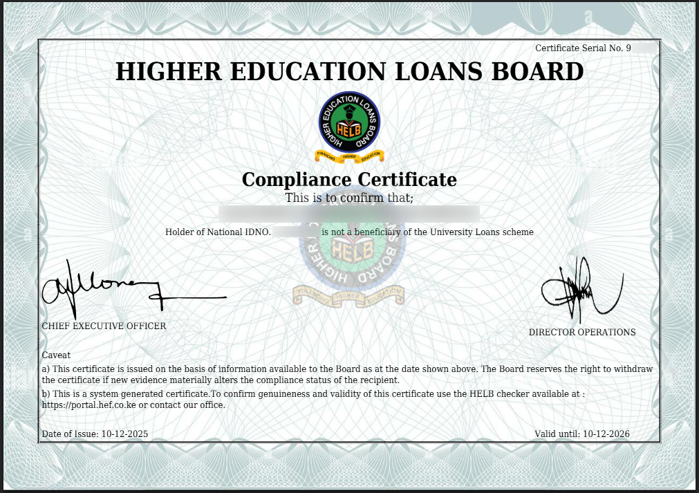 HELB Compliance Certificate