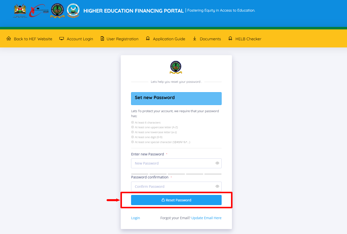 click reset password