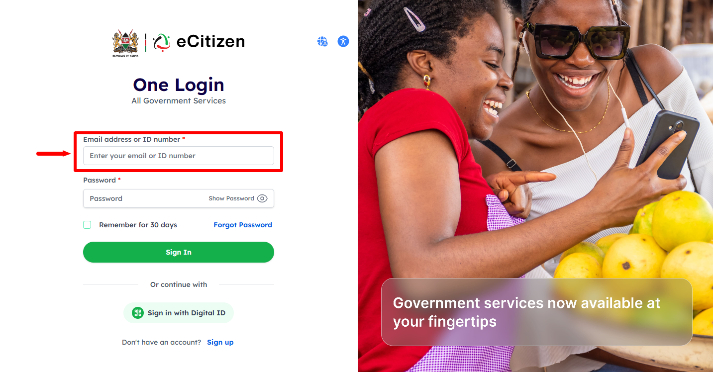 enter email address or id number