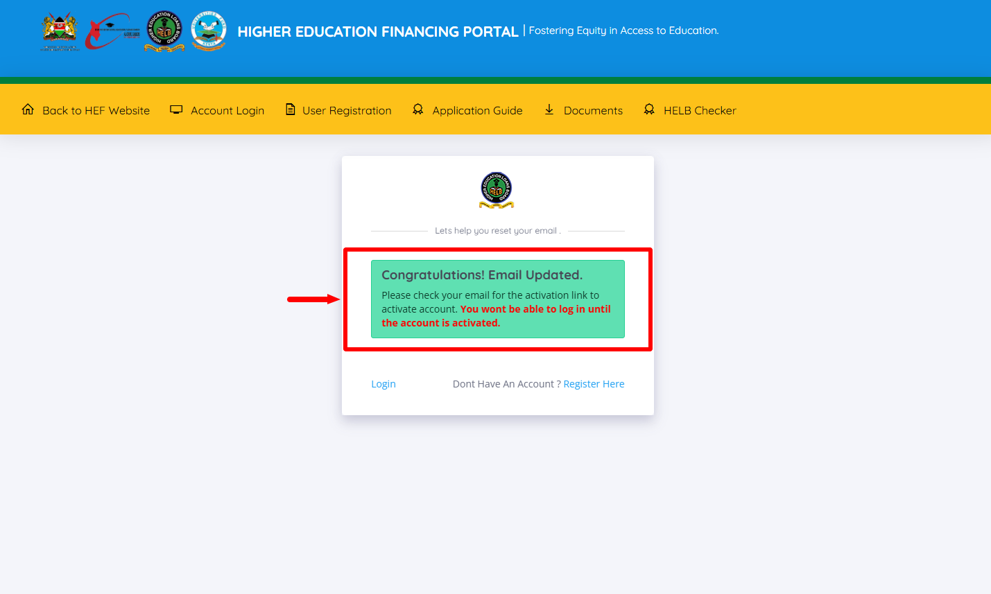 hef portal email updated successfully