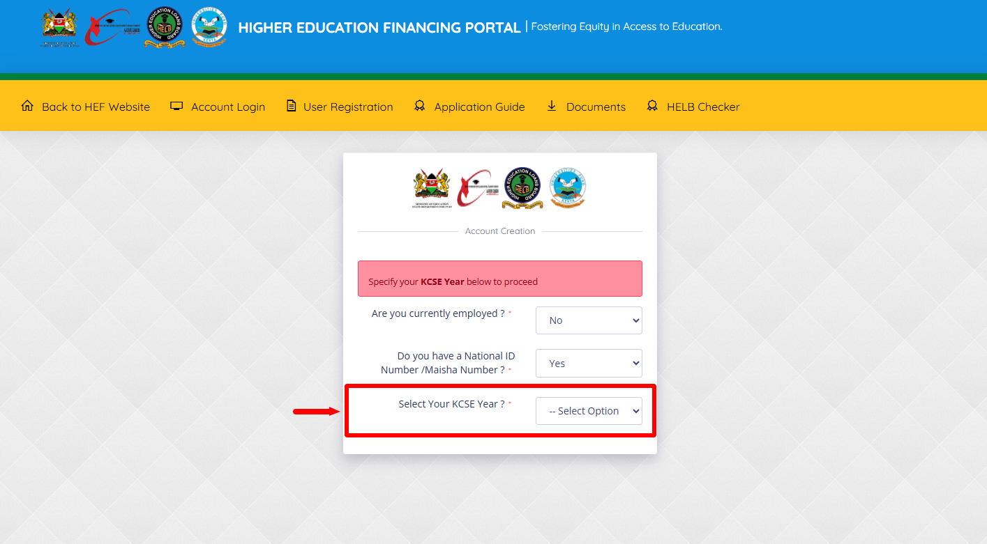 select your kcse year