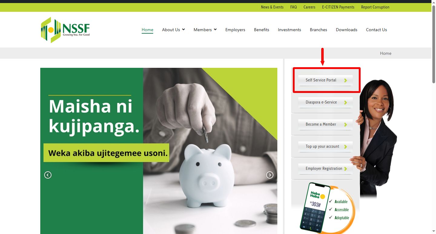 click on nssf self service portal