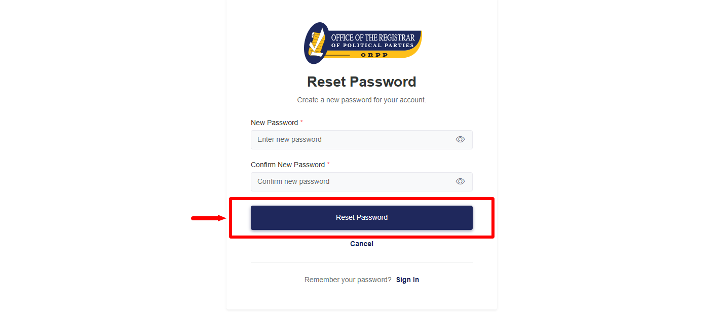 click reset ippms password online