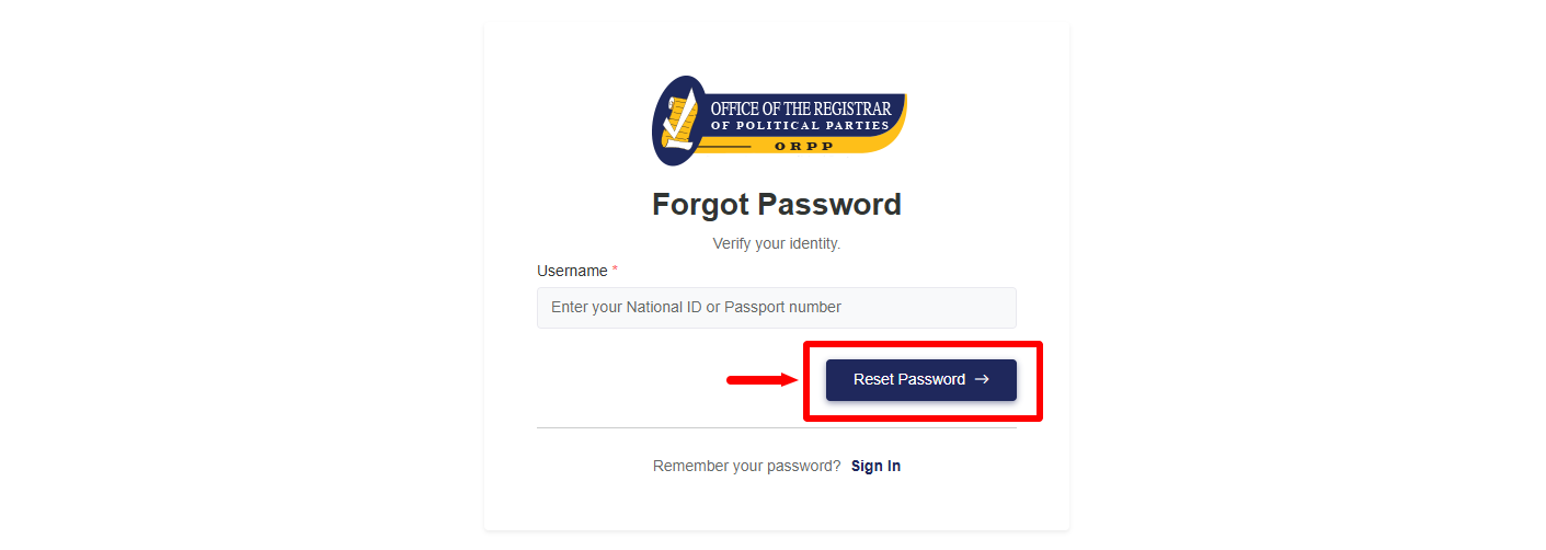click reset password