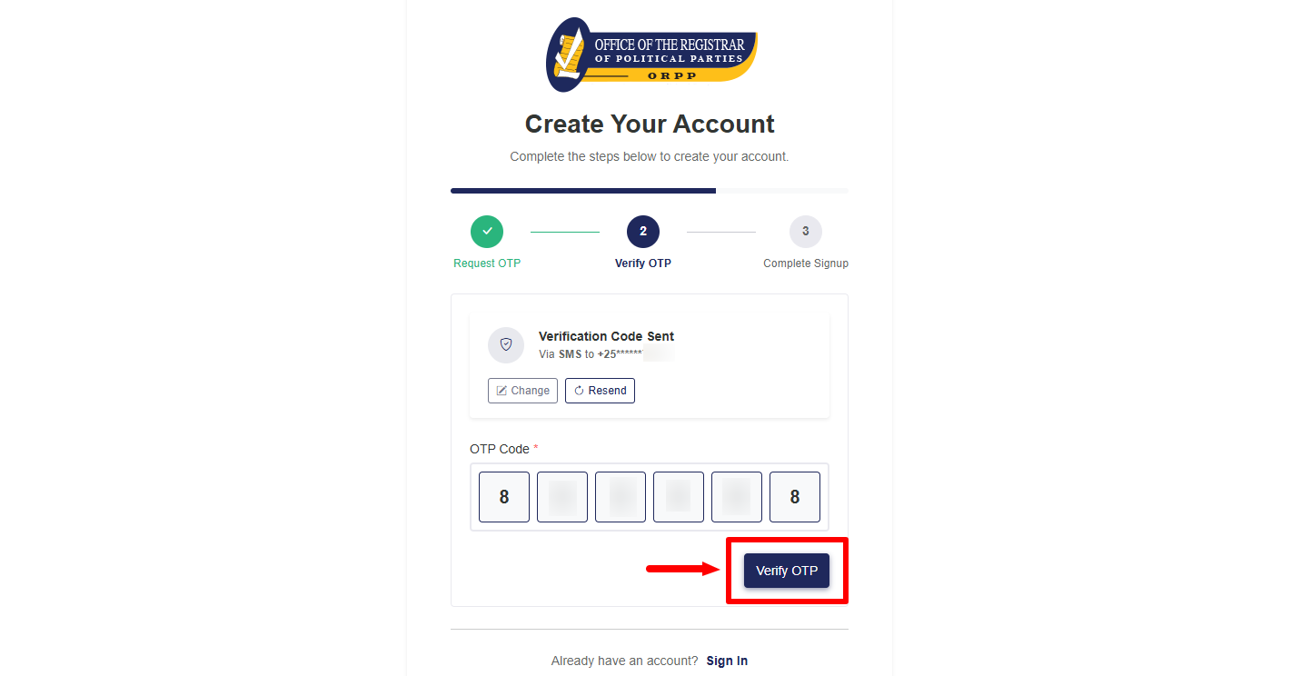 click verify otp