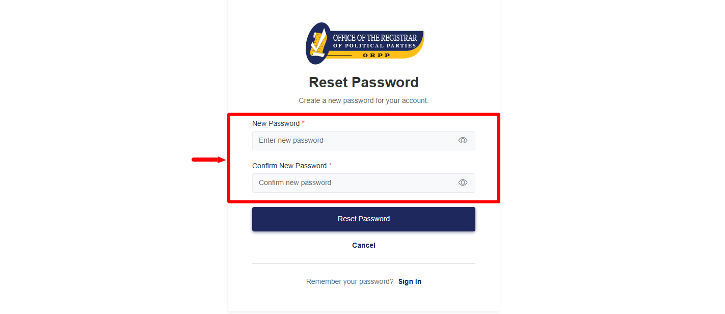 enter and confirm new ippms password