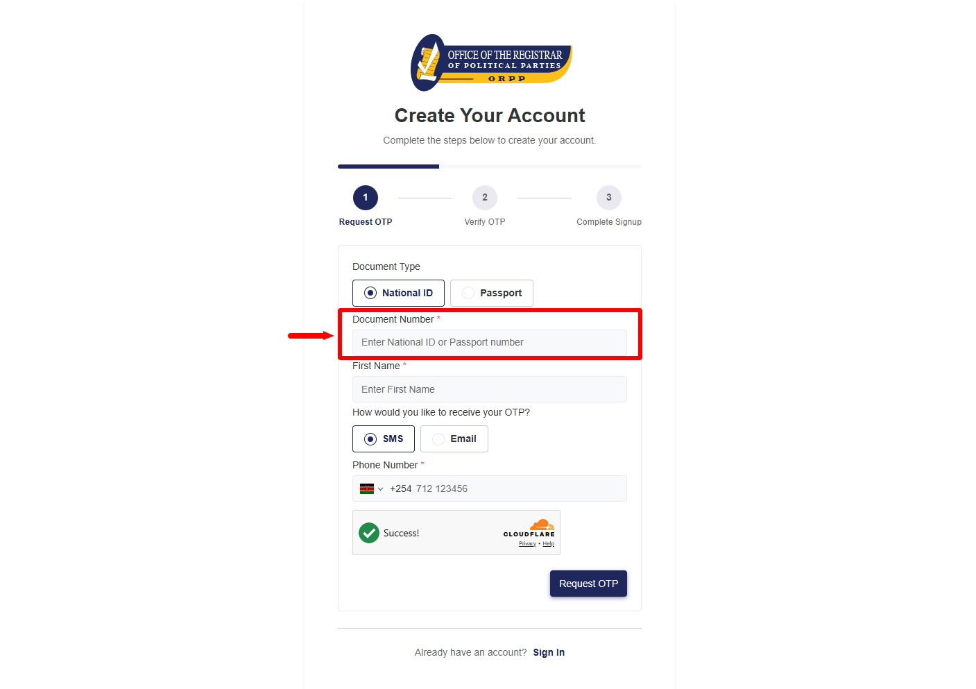 enter document number