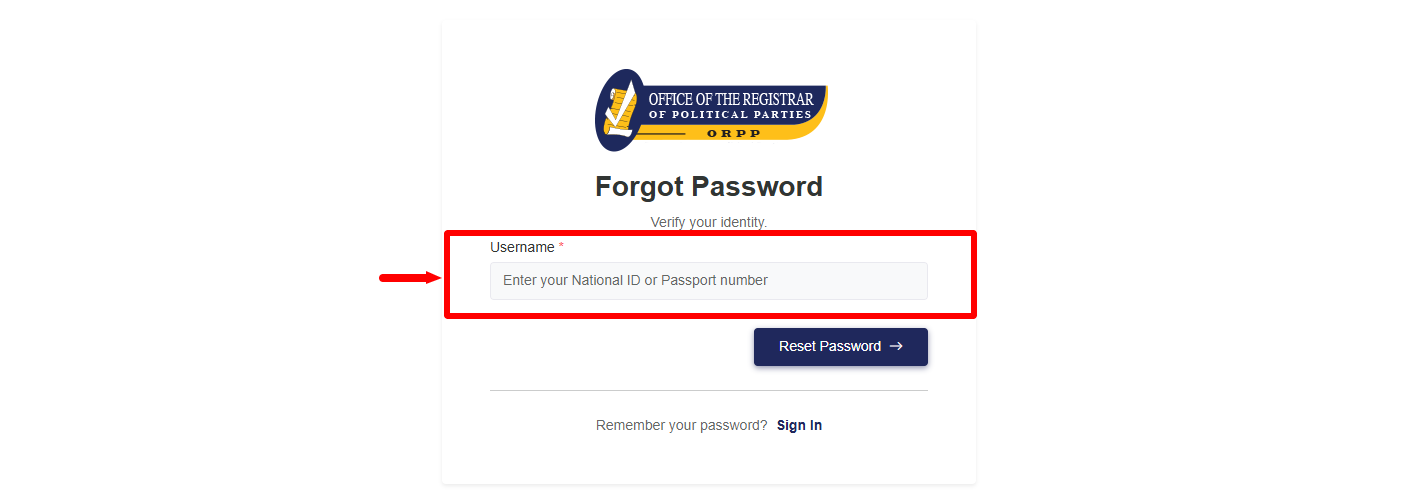 enter id number or passport number