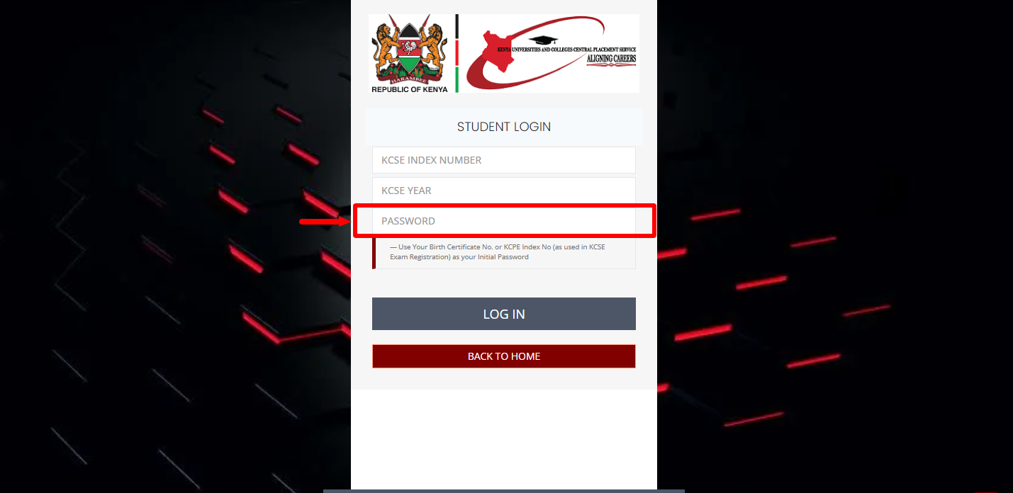 enter kuccps password