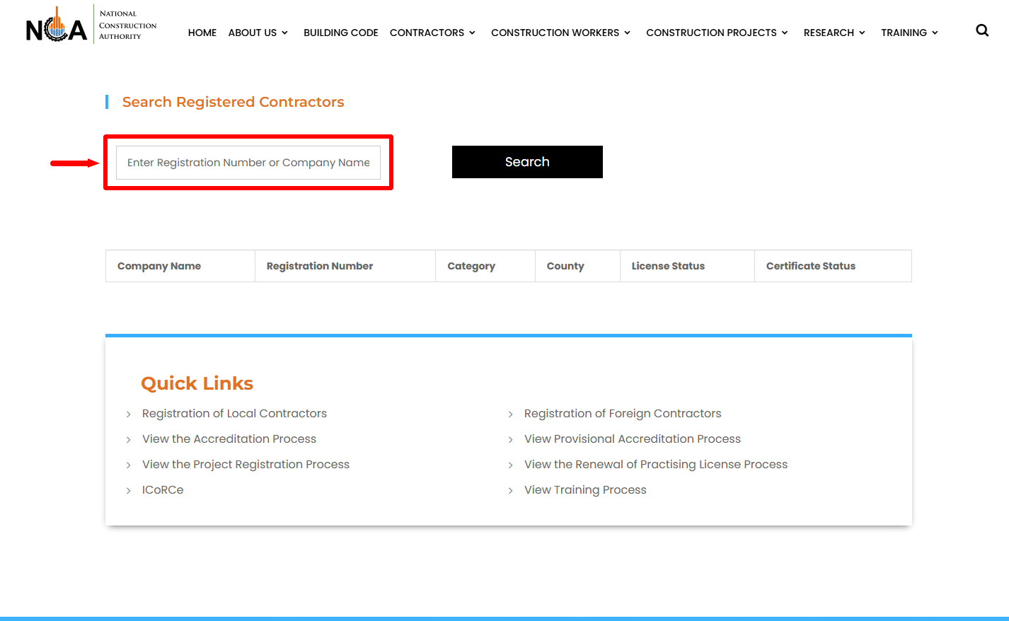 enter registration number or company name