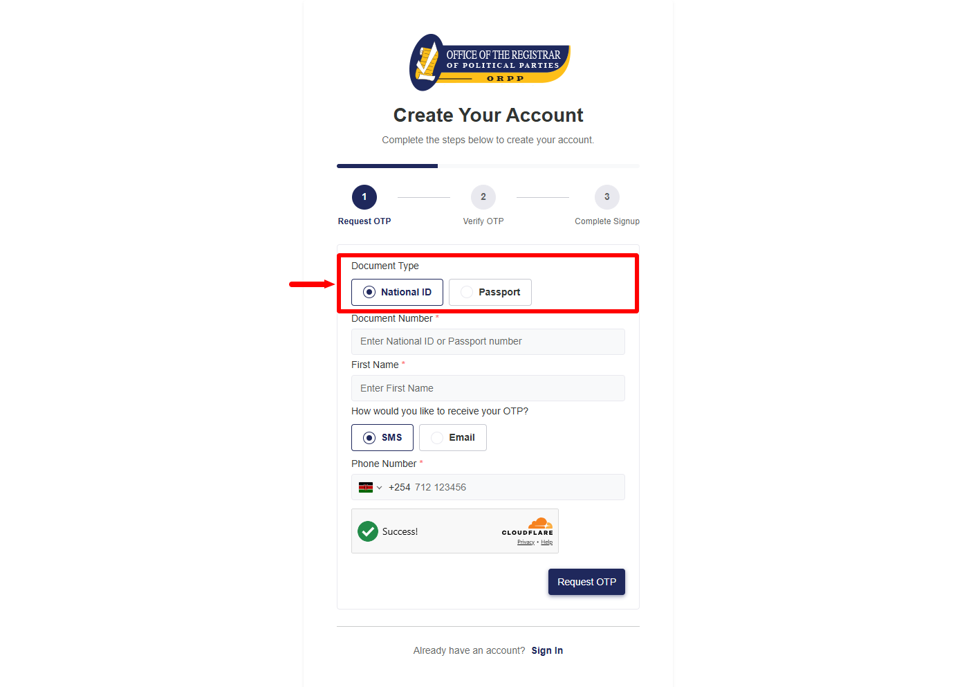 select document type