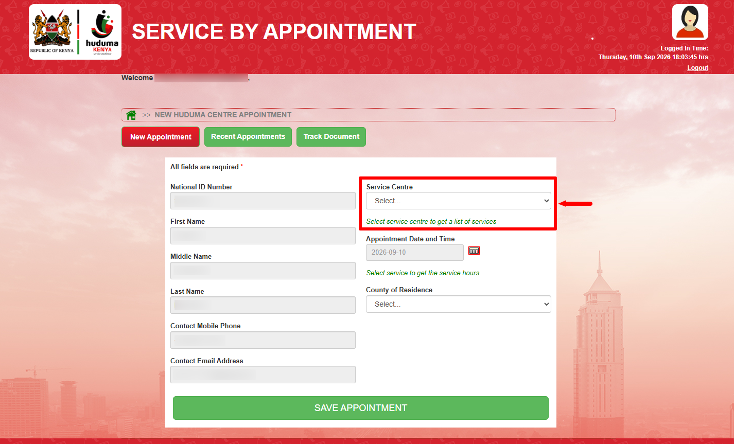 select service centre