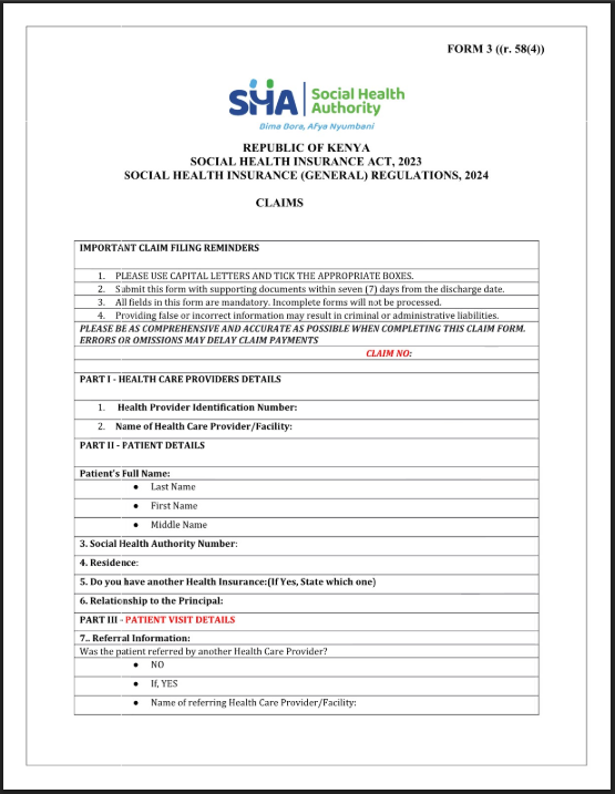 sha claims form
